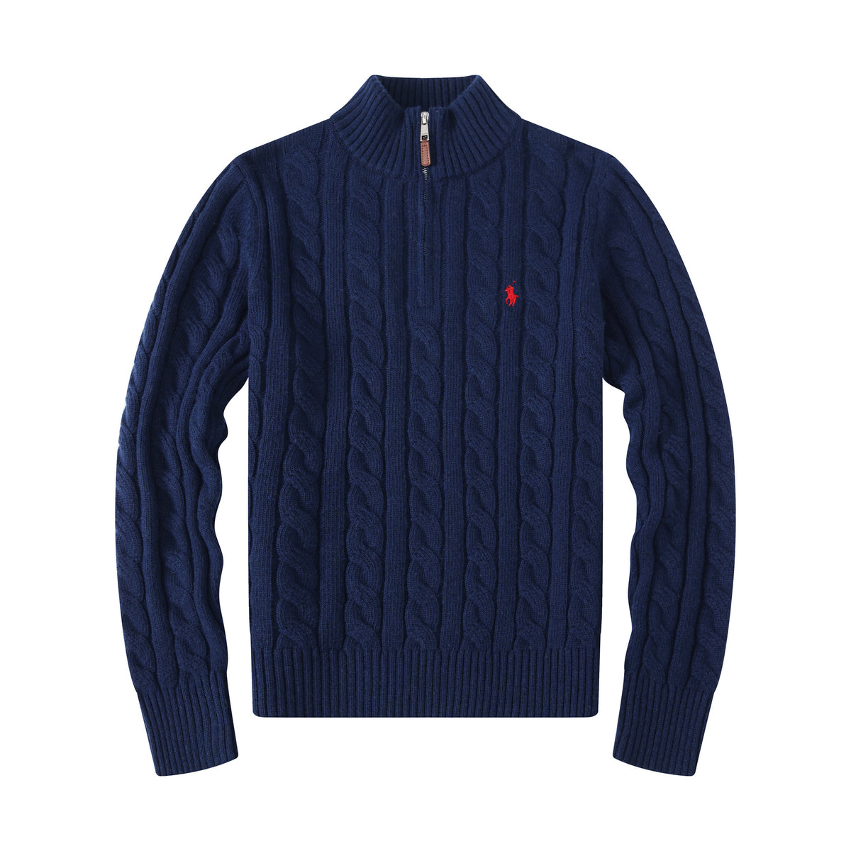 Navy Cable-Knit Crew Neck Pullover Sweater