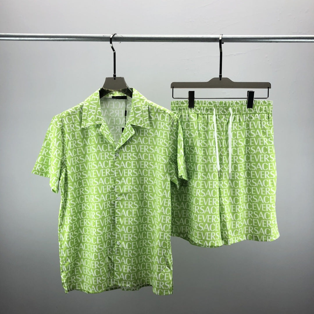 Short-sleeve black-and-white geometric print shirt