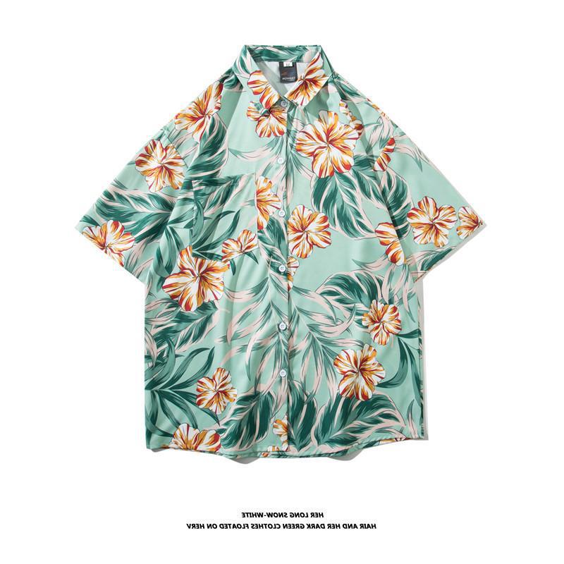 Vintage palm tree print short sleeve button-up shirt