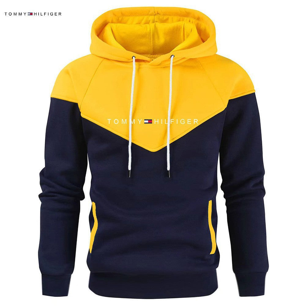 Color-Blocked Hoodie with Contrast Sleeves and Chest Panel