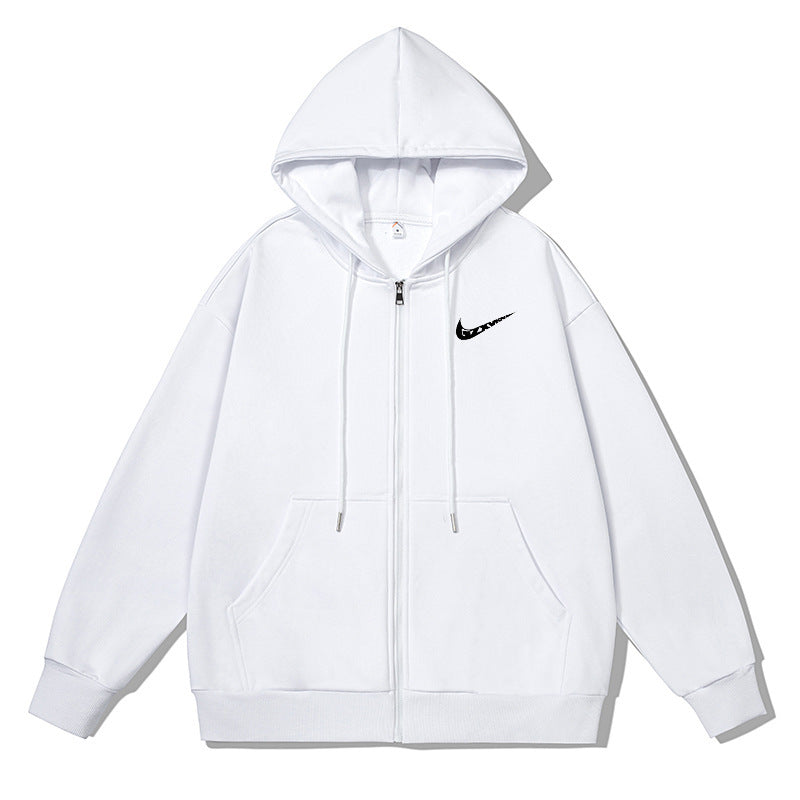 Black full-zip fleece-lined hoodie with drawstrings and kangaroo pocket