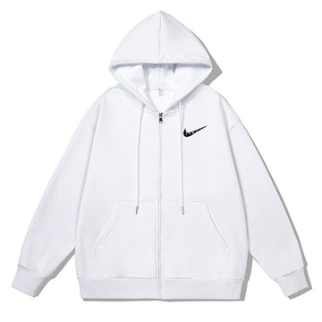 Black full-zip fleece-lined hoodie with drawstrings and kangaroo pocket