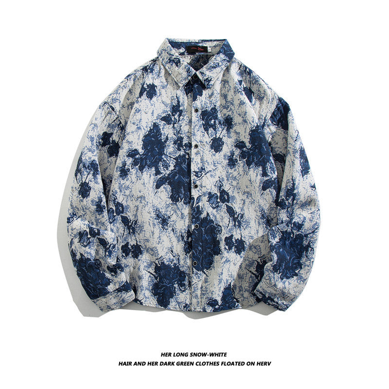 Oversized geometric tribal print button-up shirt