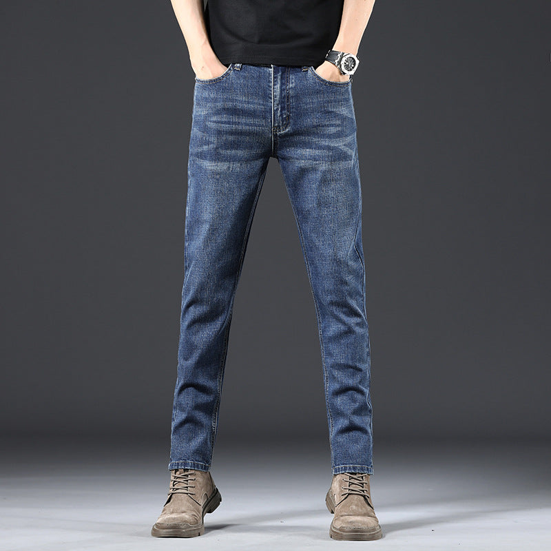 Navy Straight-Leg Lightweight Denim Jeans