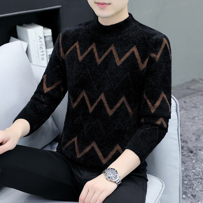 Velvet half-turtleneck jacquard pullover sweater