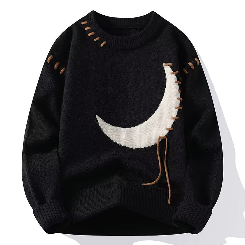 Crewneck sweater with embroidered crescent moon detail