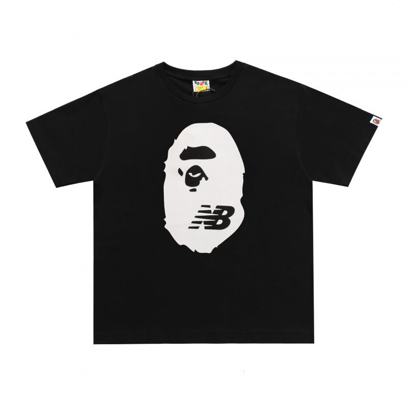 Plaid-pattern cotton short sleeve tee with graphic print