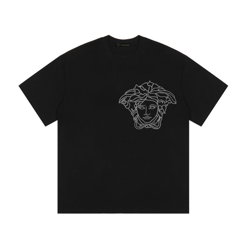 Baroque-Printed Cotton Crewneck T-shirt in Black, White, Tan, Beige, or Pink