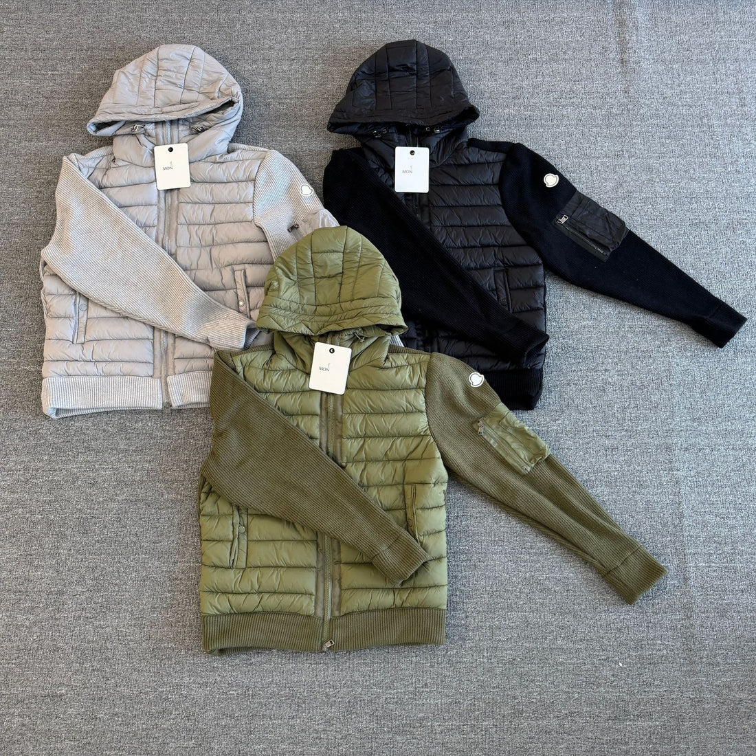 M0NCLER Men's Hybrid Knit-Sleeve Quilted Puffer Jacket, Hooded Short Down Coat F