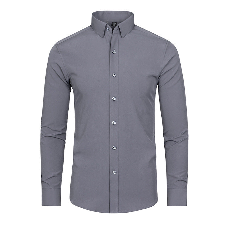 Slim-Fit Long-Sleeve Cotton Dress Shirt in Solid Colors
