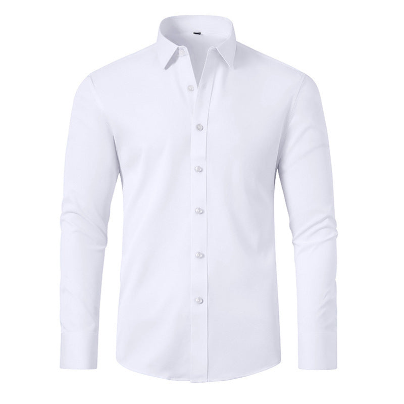 Slim-Fit Long-Sleeve Cotton Dress Shirt in Solid Colors