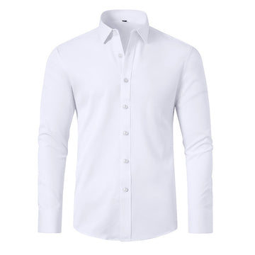 Slim-Fit Long-Sleeve Cotton Dress Shirt in Solid Colors