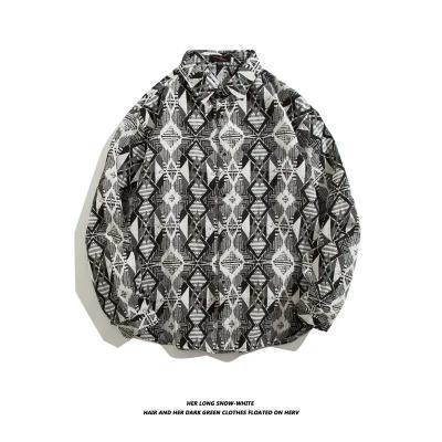 Oversized geometric tribal print button-up shirt
