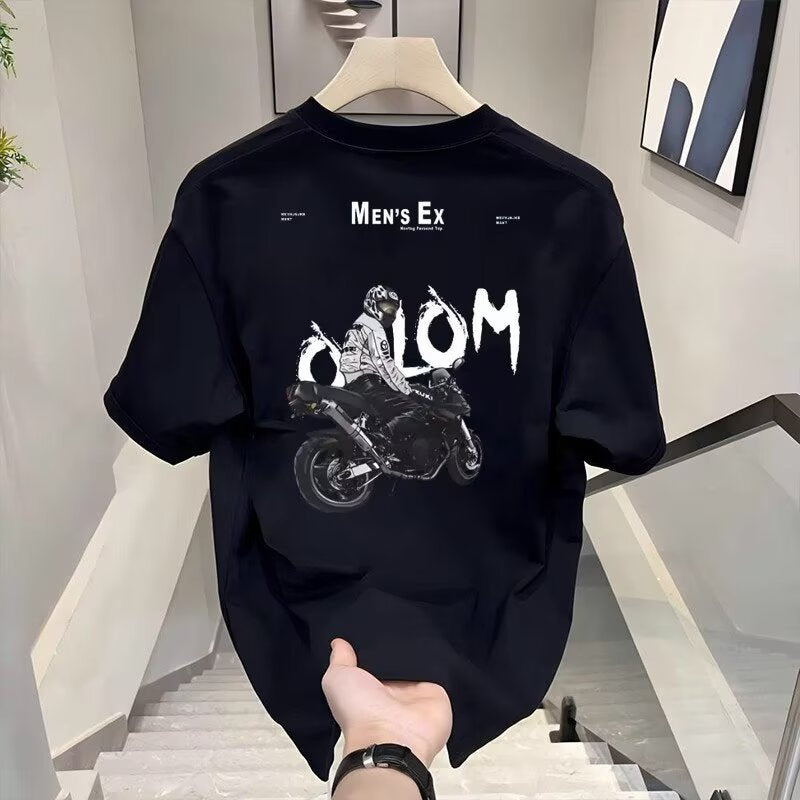 Men's Clothing National tide motorcycle character print short sleeved T shirt me