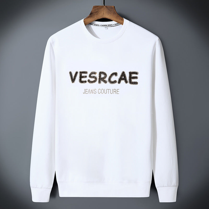 Classic crewneck sweatshirt with multicolor check-pattern text detail