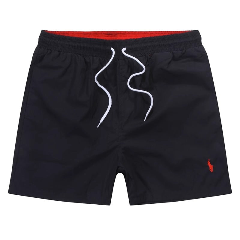 Casual Polyester Shorts with Elastic Drawstring Waist, Alphabet Print, and Functional Pockets