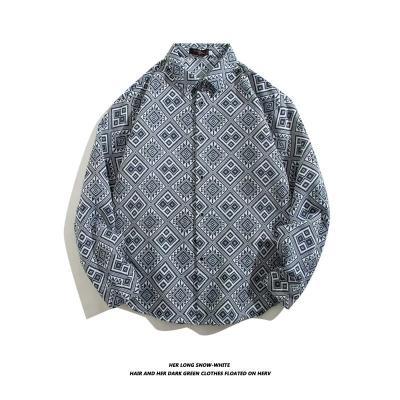 Oversized geometric tribal print button-up shirt