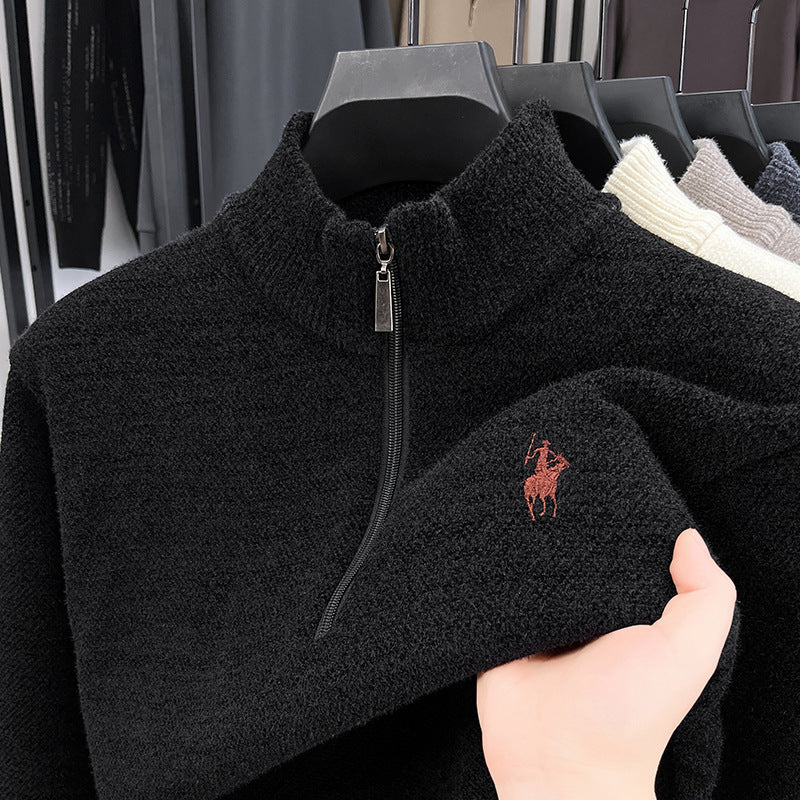 Thickened Half-Zip Turtleneck Fleece Sweater in White, Dark Gray, Black, Camel, or Brown