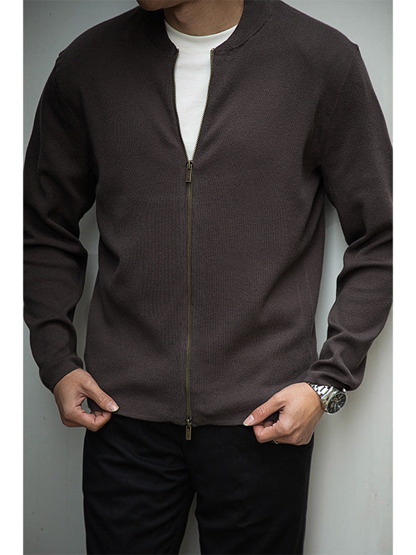 Black Green Brown Knit Cardigan Jacket with Baseball Collar