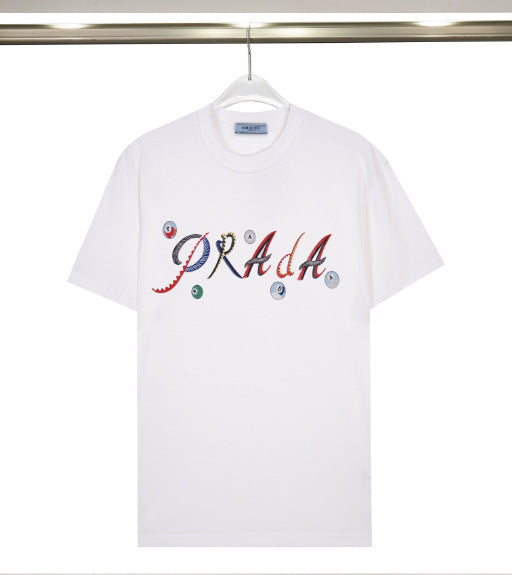 Black or white crewneck sweatshirt with subtle embroidered, flocked, or debossed detailing
