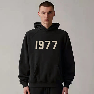 Black and Khaki Fleece Hoodie with Relaxed Fit and Minimal Chest Detail