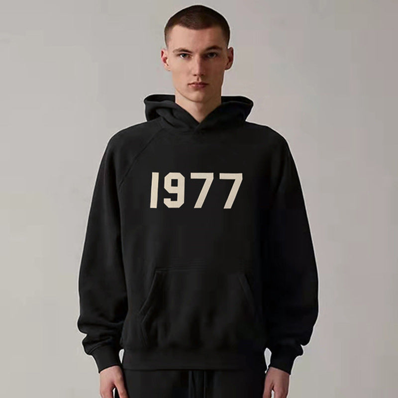 Black and Khaki Fleece Hoodie with Relaxed Fit and Minimal Chest Detail