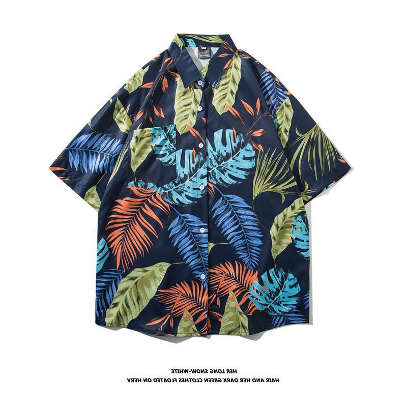 Vintage palm tree print short sleeve button-up shirt
