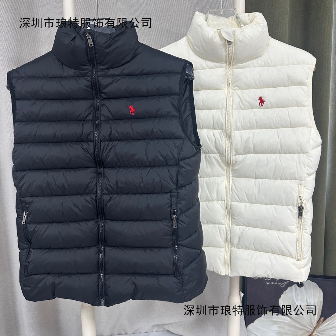 Black Quilted Puffer Vest with Stand-Up Collar
