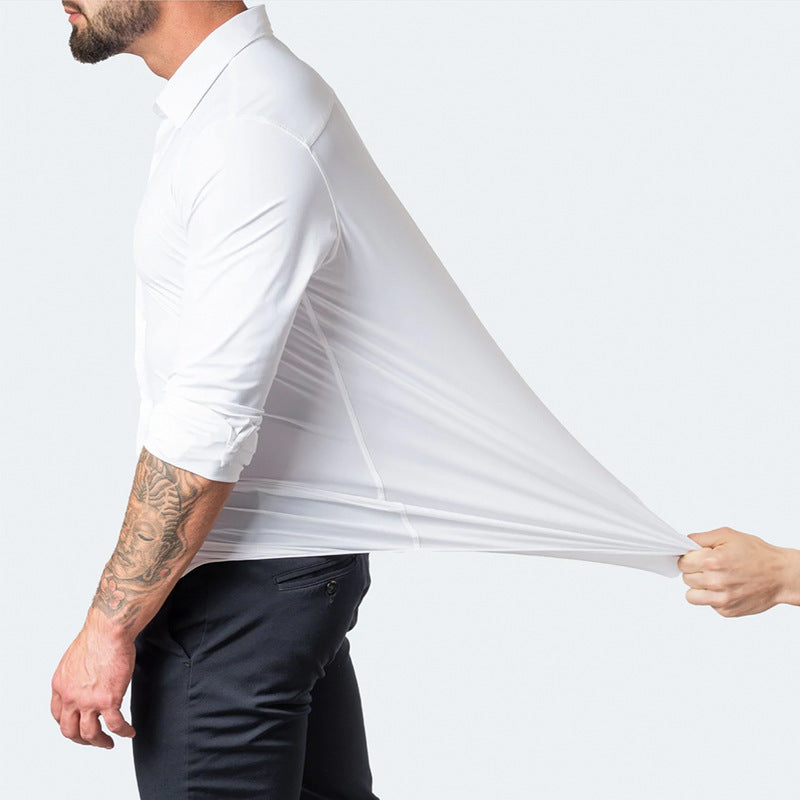 Slim-Fit Long-Sleeve Cotton Dress Shirt in Solid Colors
