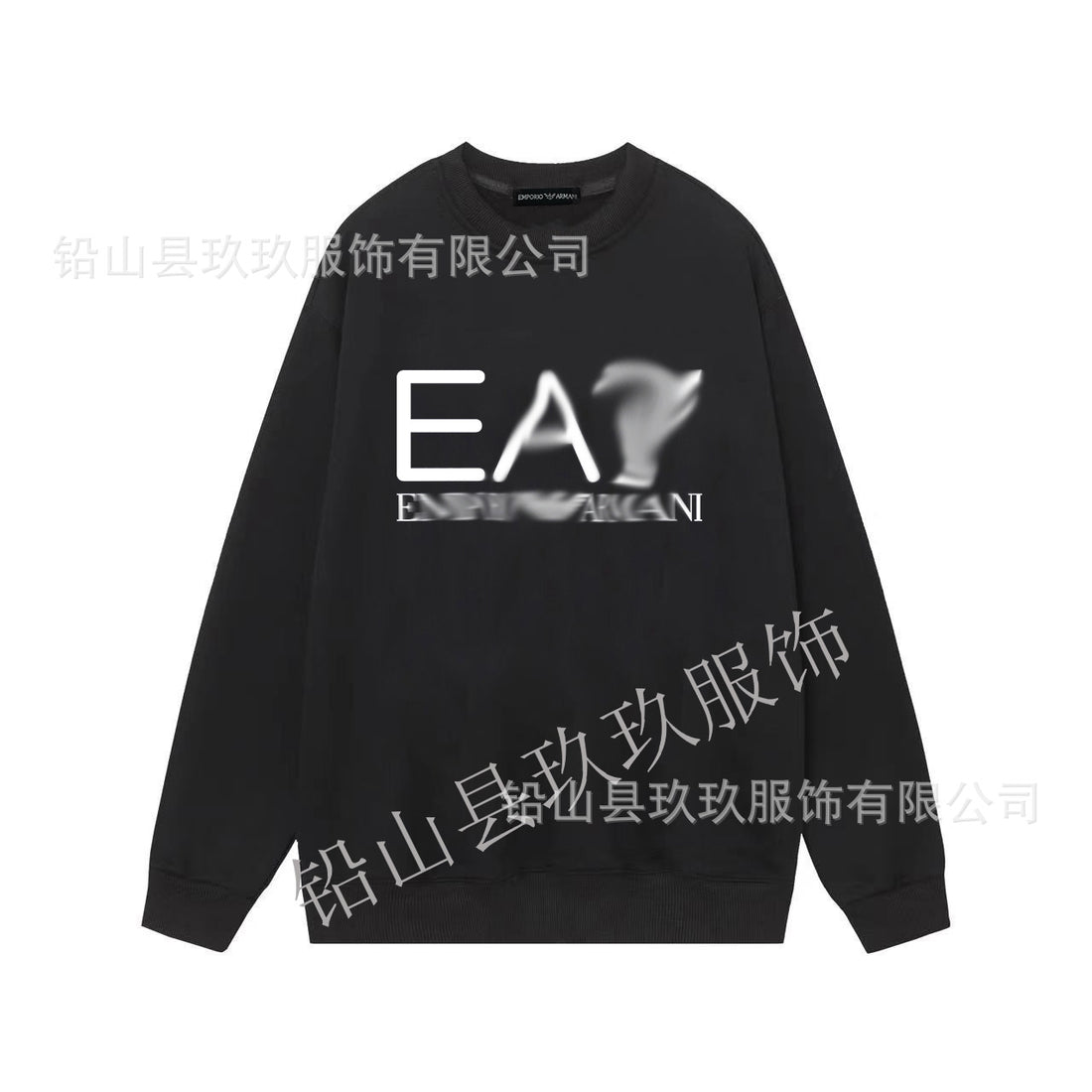 Black cotton crewneck sweatshirt with minimalist white lettering