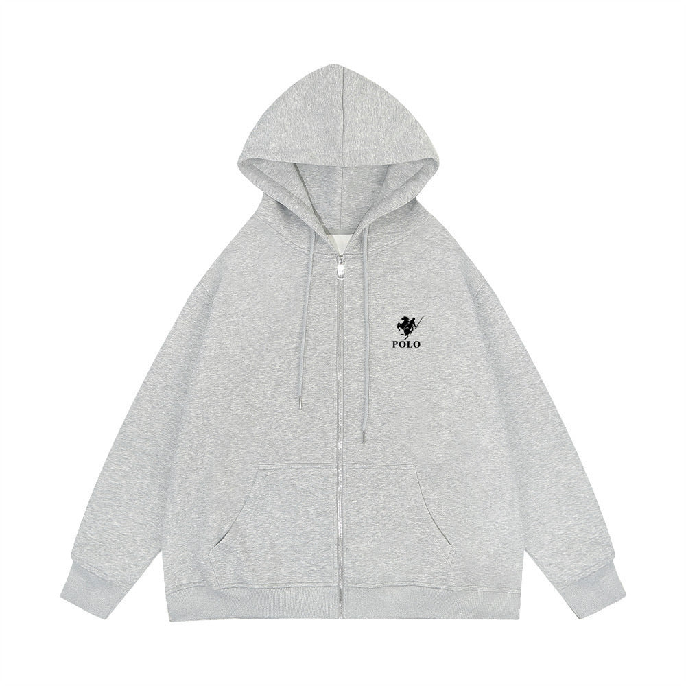 Black Cotton-Blend Relaxed-Fit Full-Zip Hoodie with Kangaroo Pocket