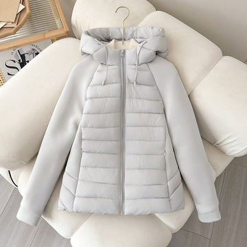 Long Hooded Puffer Coat with Patchwork Map Design