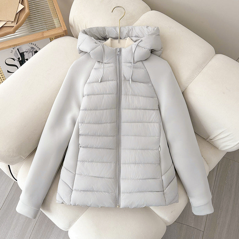 Long Hooded Puffer Coat with Patchwork Map Design
