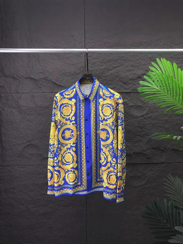 Baroque-print short-sleeve shirt with 3D lapel detail