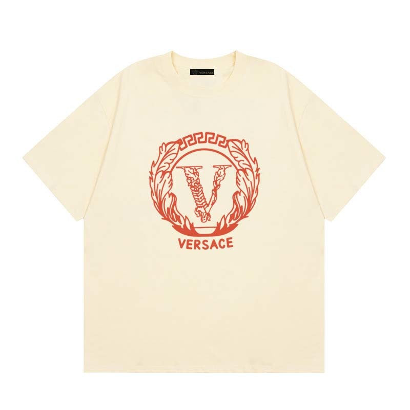 Baroque-Printed Cotton Crewneck T-shirt in Black, White, Tan, Beige, or Pink