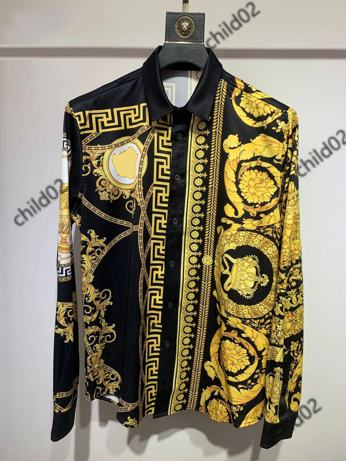 Baroque-print short-sleeve shirt with 3D lapel detail