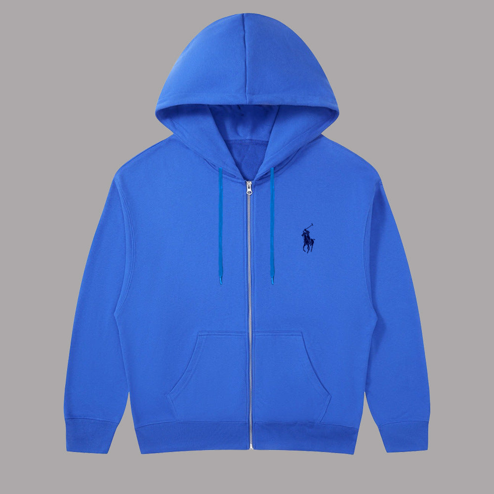 Black Cotton-Blend Relaxed-Fit Full-Zip Hoodie with Kangaroo Pocket