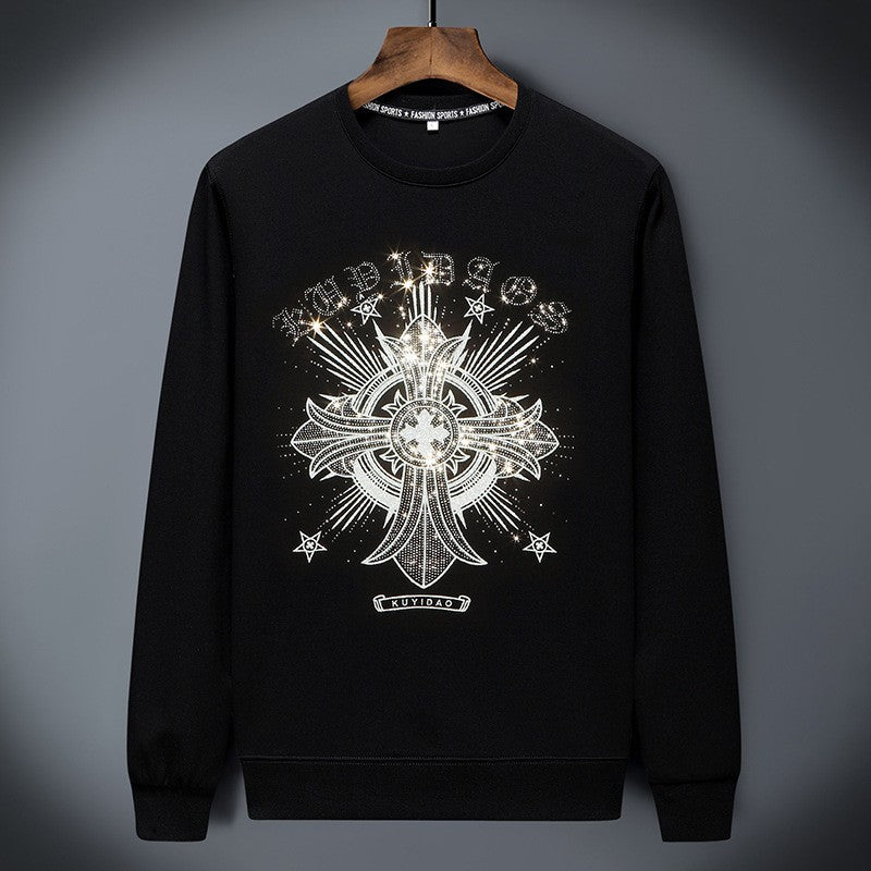 Classic crewneck sweatshirt with multicolor check-pattern text detail