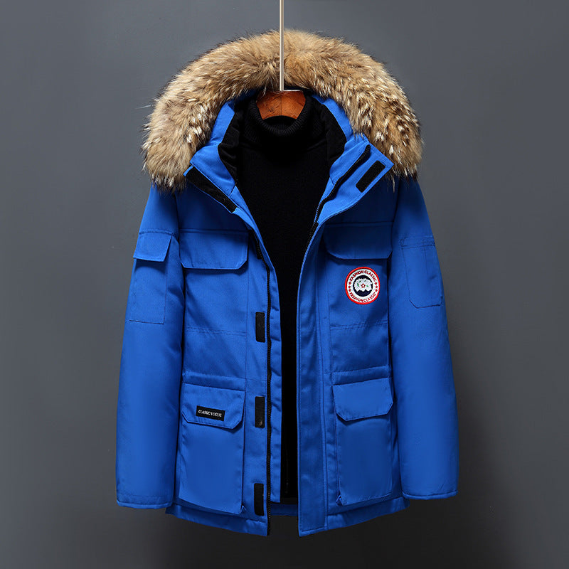Black Navy Gray Parka with Removable Fur Collar and Quilted Insulation