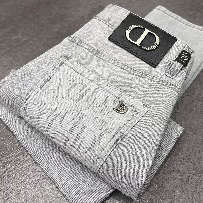Light Gray Slim Straight Stretch Denim Jeans