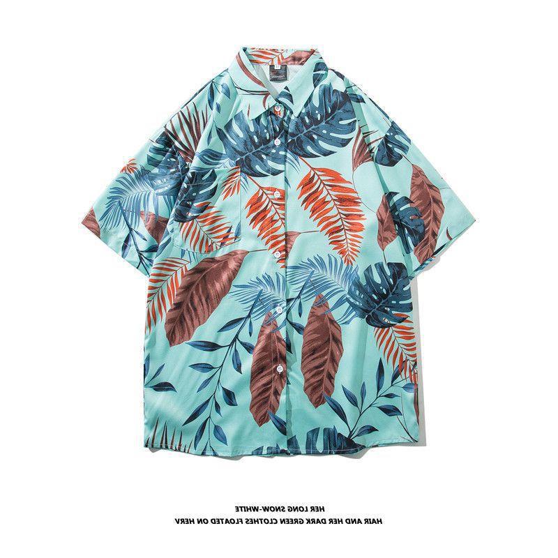Vintage palm tree print short sleeve button-up shirt