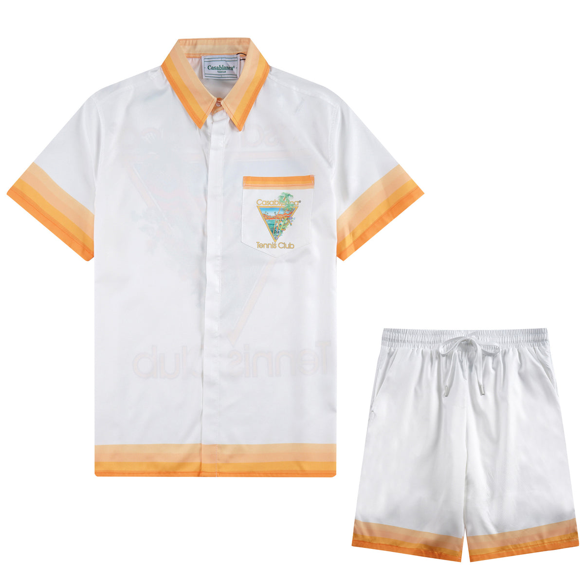 Abstract Wave Print Short Sleeve Cotton Shirt