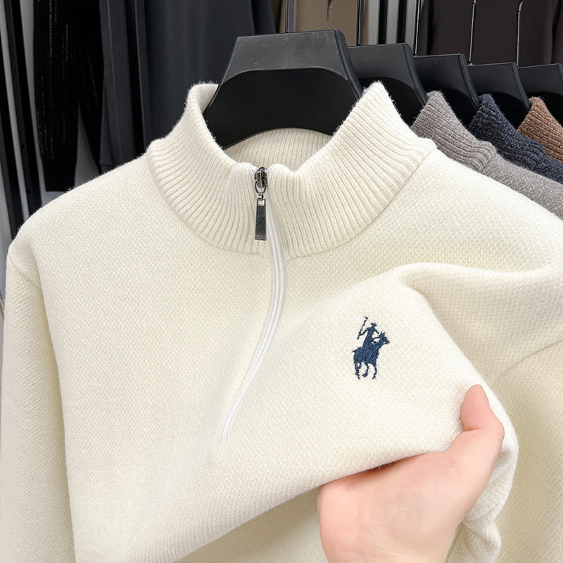 Thickened Half-Zip Turtleneck Fleece Sweater in White, Dark Gray, Black, Camel, or Brown