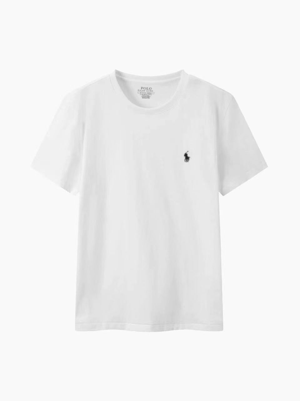 Men's Black Crew Neck Short Sleeve Cotton T-Shirt with Small White Embroidered Pony Logo, Slim Fit