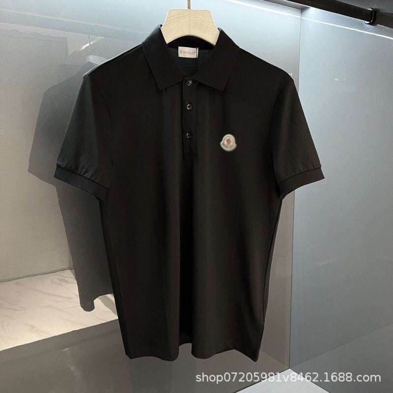 Men's Short-Sleeve Polo Shirt with Contrast Collar, Button Placket and Chest Emblem - White / Black