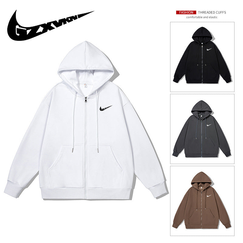 Black full-zip fleece-lined hoodie with drawstrings and kangaroo pocket