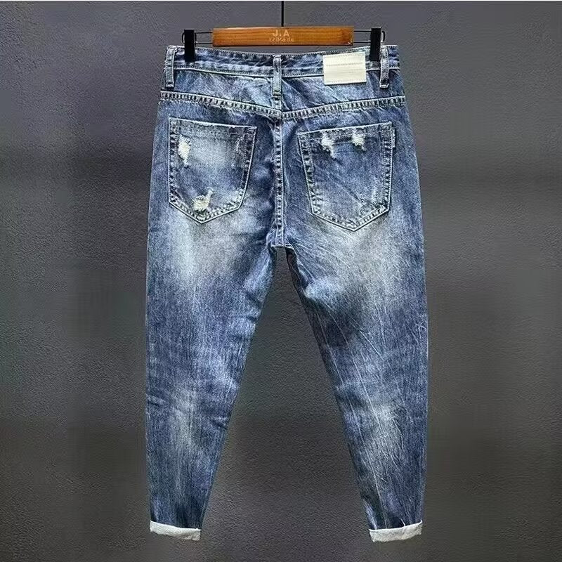 Slim Fit Distressed Medium Blue Denim Jeans