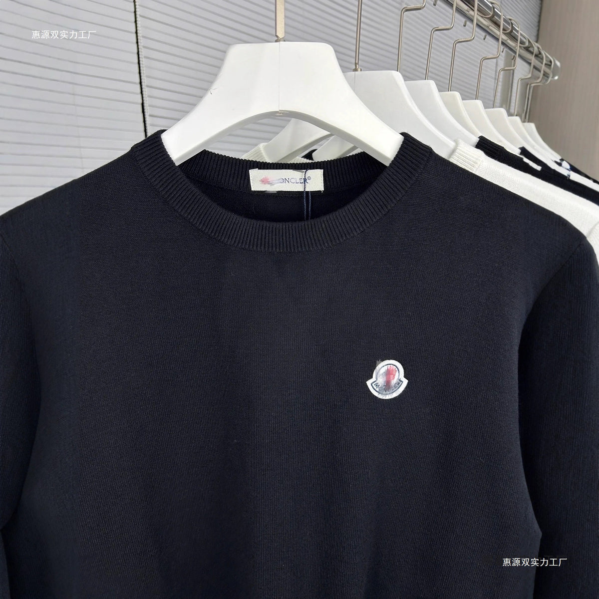 Black White Navy Light Gray Crewneck Sweater in Soft Knit Fabric