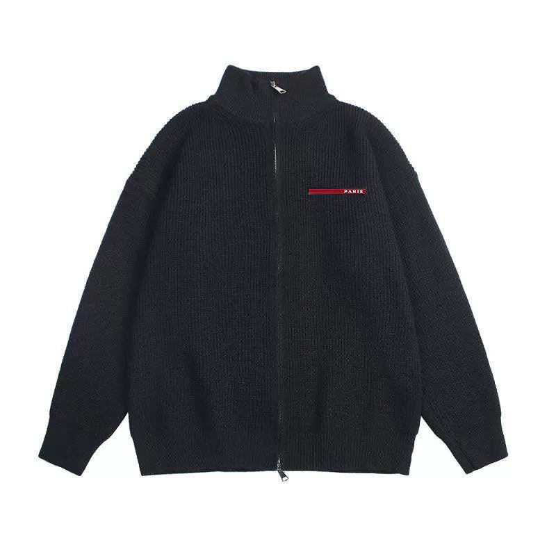 Ribbed knit zip-up sweater in heather grey and black