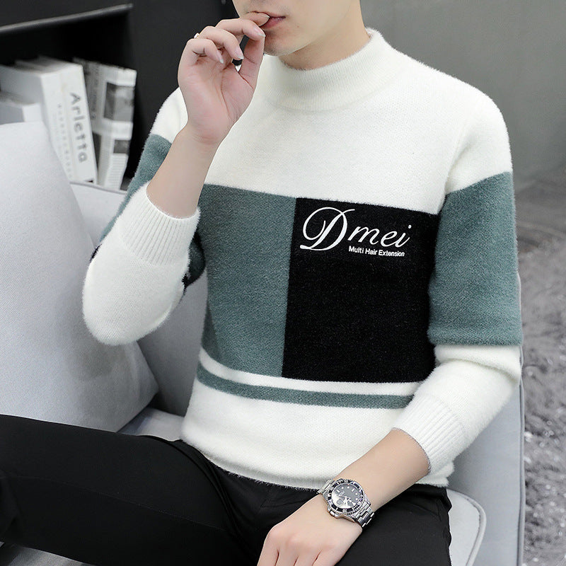 Velvet half-turtleneck jacquard pullover sweater